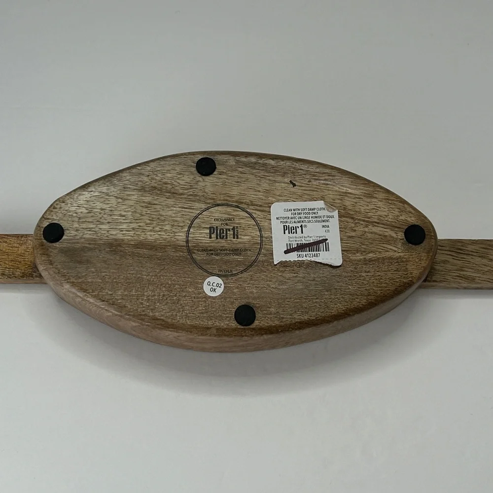 Vintage Pier One Wooden Oval Serving Bowl W/ Handles Nuts Crackers Key Holder